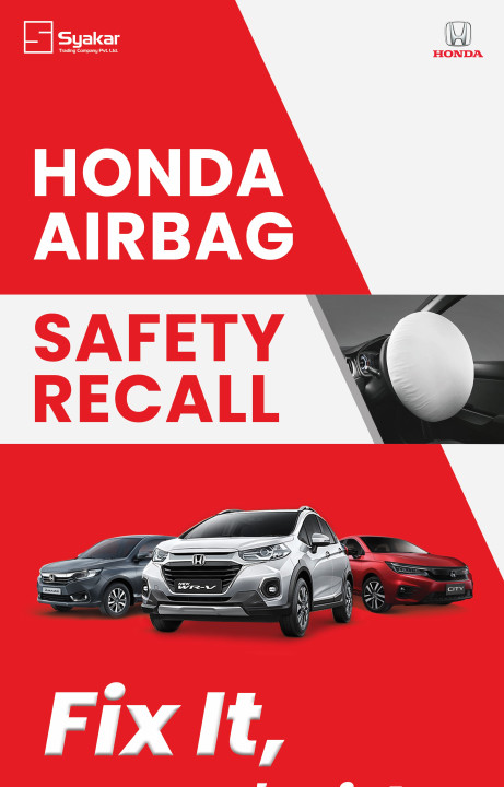 700 Honda cars running in Nepal needs airbags change, company requests to contact Honda Nepal