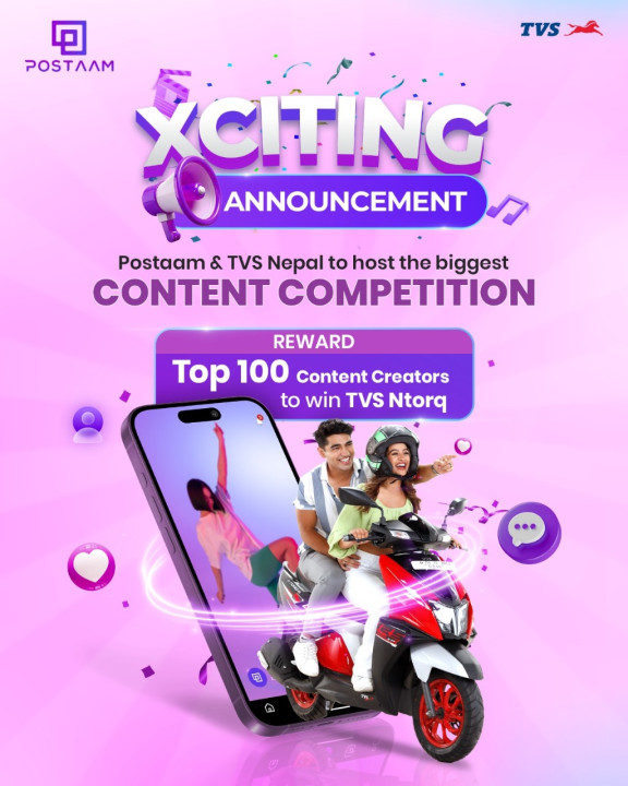 Jagdamba Motors and Postaam to Award 100 TVS Ntorq Scooters to Top 100 Nepali Content Creators
