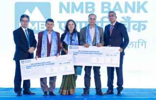 NMB Bank honors Ms. Palesha Goverdhan and coach Mr. Kabiraj Negi Lama’s accomplishment with a monetary reward